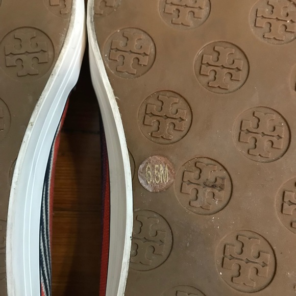 Tory Burch Logo Red Striped Sneaker Slip On Shoes - Picture 8 of 8